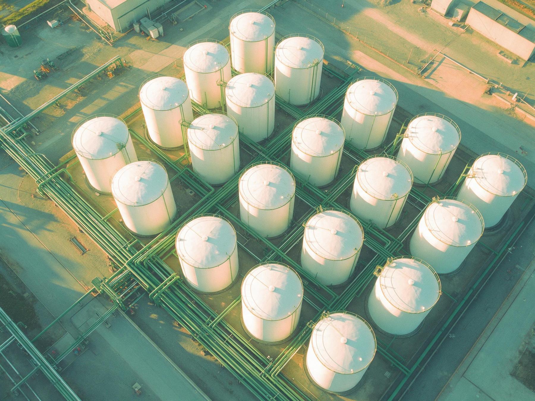 Vegetable oil tank farm from above